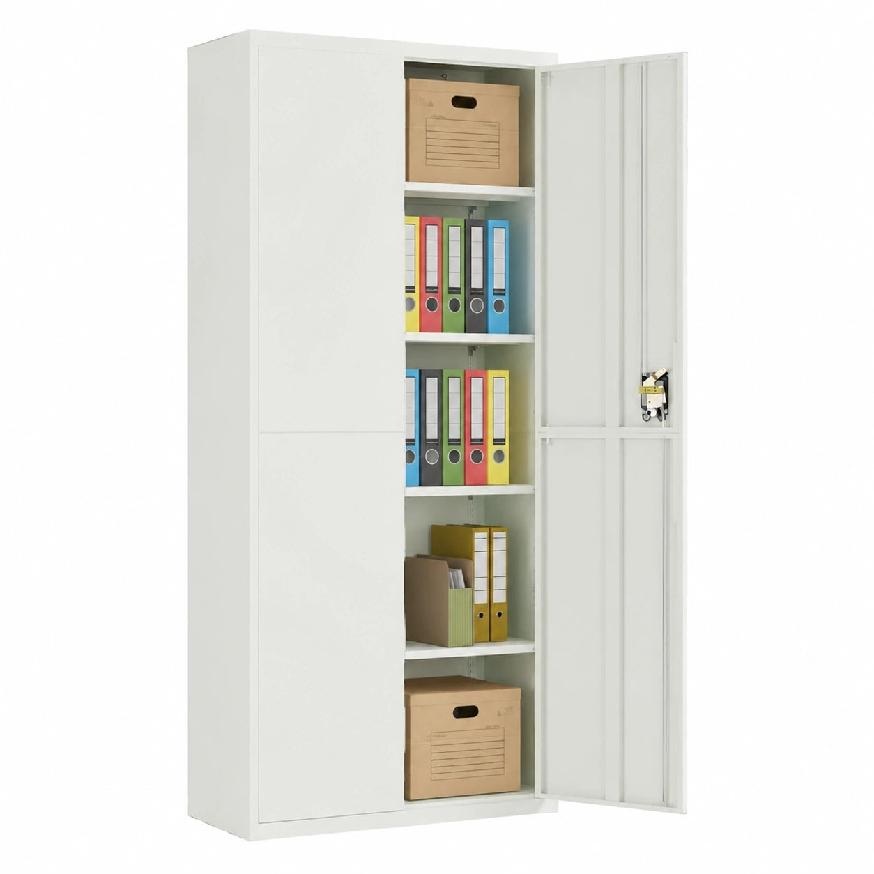 Armadio Ufficio in Acciaio Grigio con 4 Ripiani e Ante 90x40x200 cm