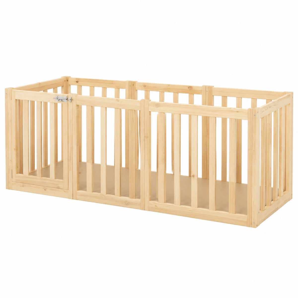 Letto Montessori in Legno Naturale 200x140 cm con Barriera Rimovibile Alta 73 cm per Bambini