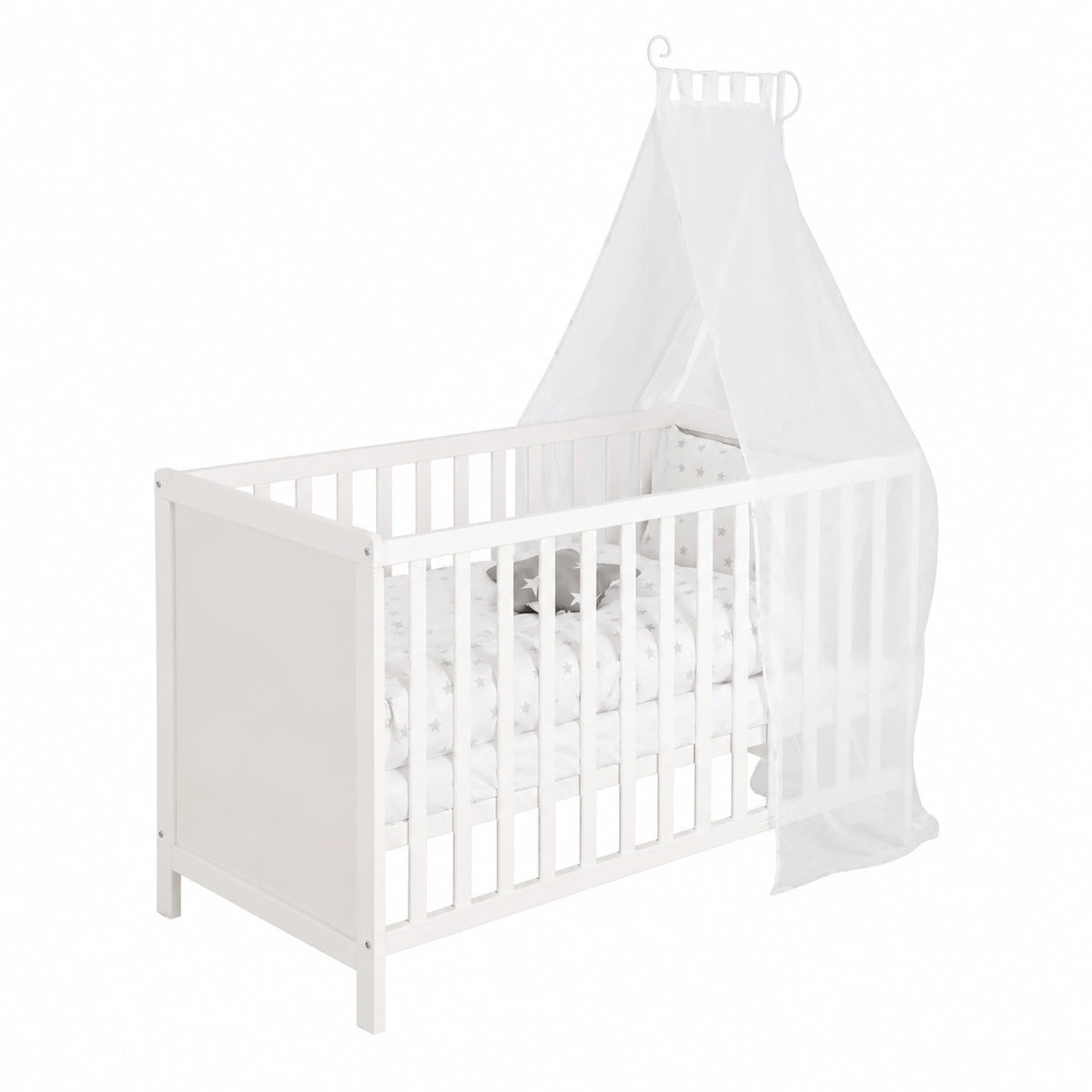 Lettino Multifunzionale Grigio con Stelle - 60x120 cm - Completo di Accessori - Bianco