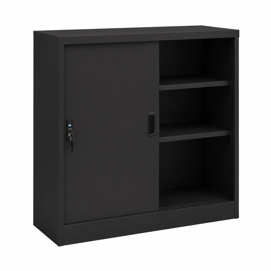 Armadio da Ufficio in Acciaio con Ante Scorrevoli Antracite 90x40x90 cm