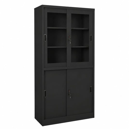 Armadio per Ufficio con Ante Scorrevoli in Acciaio Antracite 90x40x180 cm