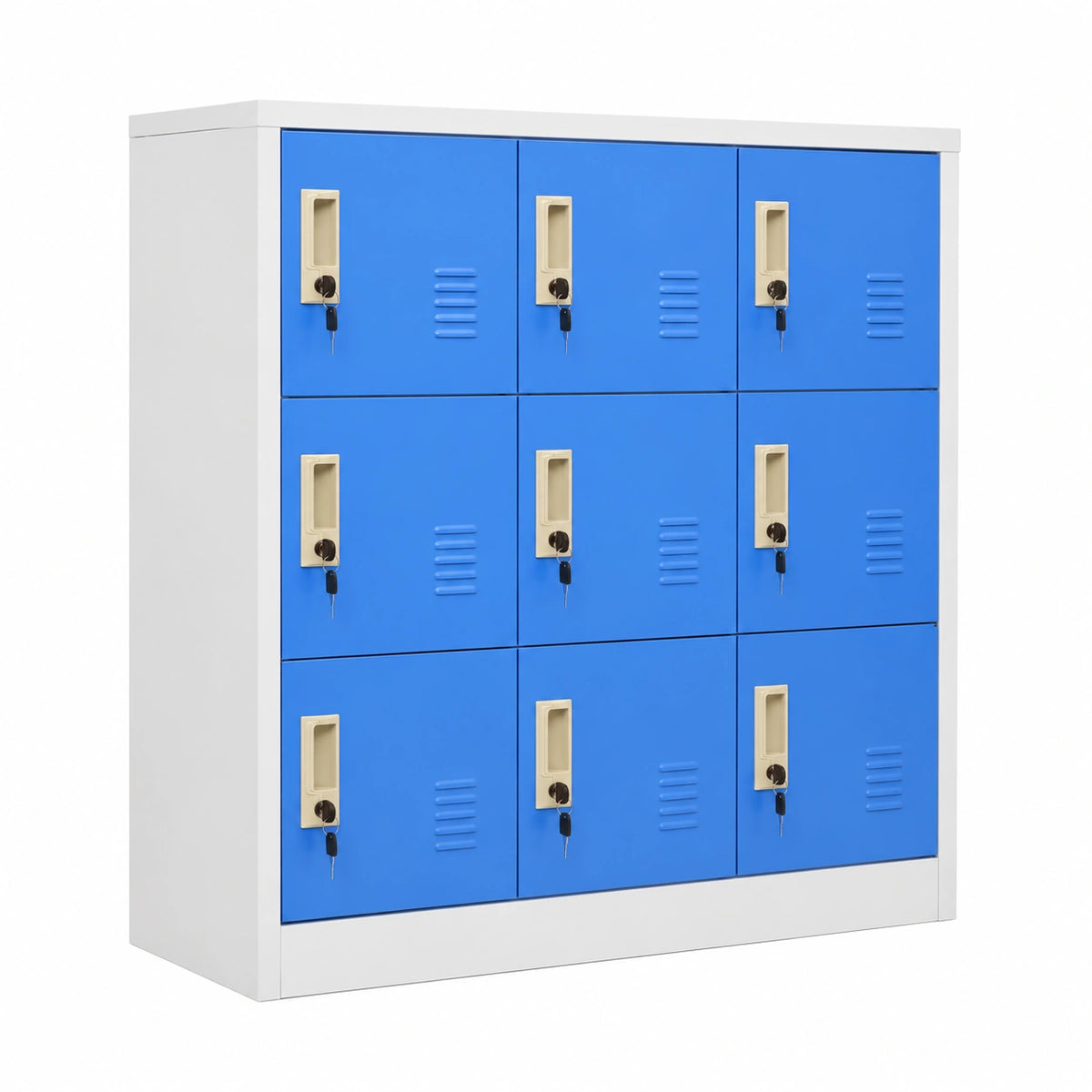 Credenza multifunzionale in acciaio con chiusura a chiave, grigio e blu 90x45x92,5 cm, per casa e ufficio