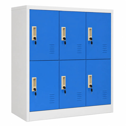 Credenza Multiuso in Acciaio con Serratura Grigio Chiaro e Blu 90x45x92,5 cm