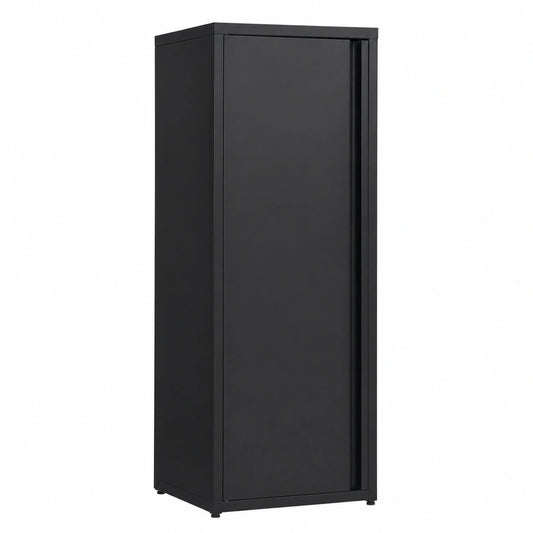 Armadio in Metallo a Porta Singola con Chiusura Magnetica, Nero, per Casa e Ufficio con Ripiani Regolabili