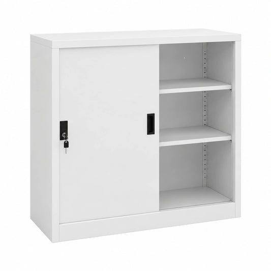 Armadio Ufficio in Acciaio con Ante Scorrevoli Grigio Chiaro 90x40x90cm