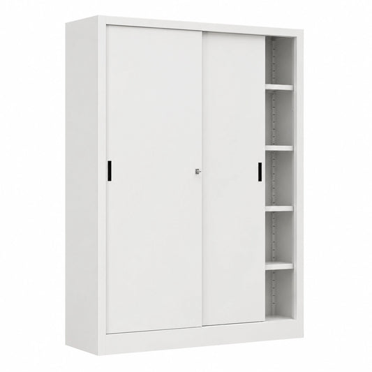 Armadio in Metallo Bianco con Porte Scorrevoli per Ufficio 150x45x200