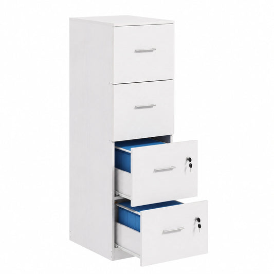 Cassettiera da Ufficio HOMCOM con Serratura, 4 Cassetti per Documenti A4, Mobile Verticale Bianco 40x42x131 cm