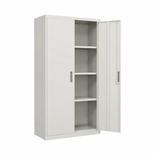 Armadio Porta Documenti in Metallo con Serratura e Ripiani Regolabili, 80x40x180 cm, Bianco