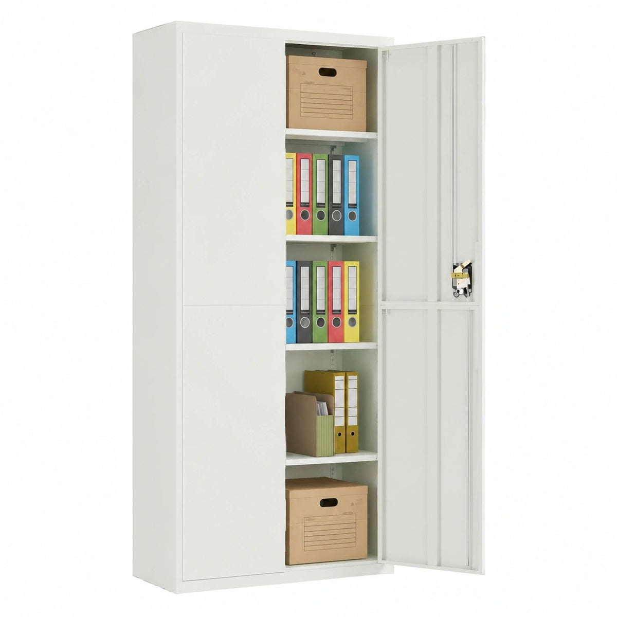Armadio Ufficio in Acciaio Grigio con 4 Ripiani e Ante 90x40x200 cm
