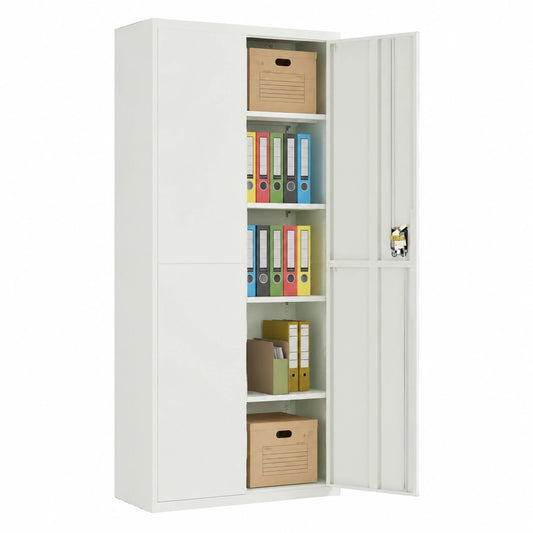 Armadio Ufficio in Acciaio Grigio con 4 Ripiani e Ante 90x40x200 cm