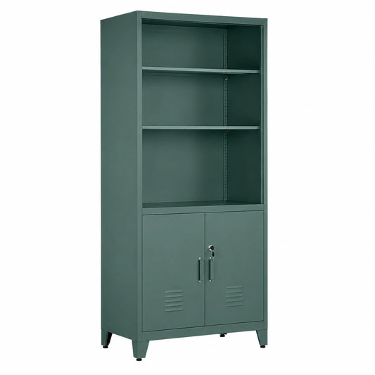 Armadio Ufficio in Metallo con Serratura, 5 Ripiani Regolabili, 2 Ante – Verde, 85x45x190 cm