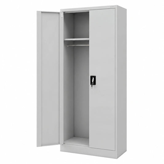 Armadio in Metallo per Archiviazione con Ante a Battente, 185x90x45 cm, Grigio