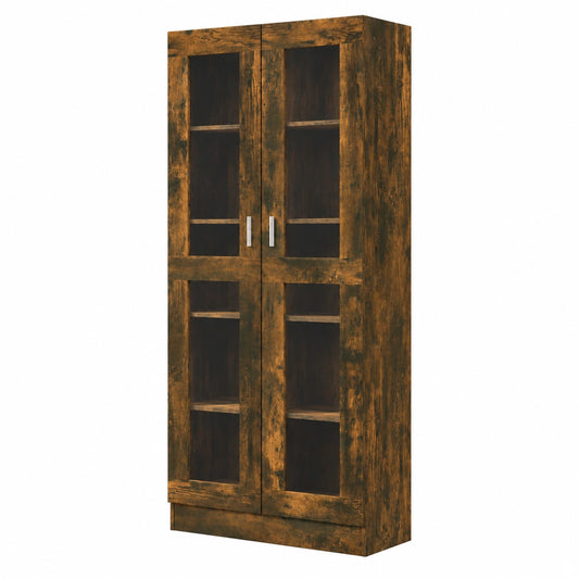 Armadio Moderno con Vetrina in Rovere Fumo per Soggiorno, 82x30x185 cm