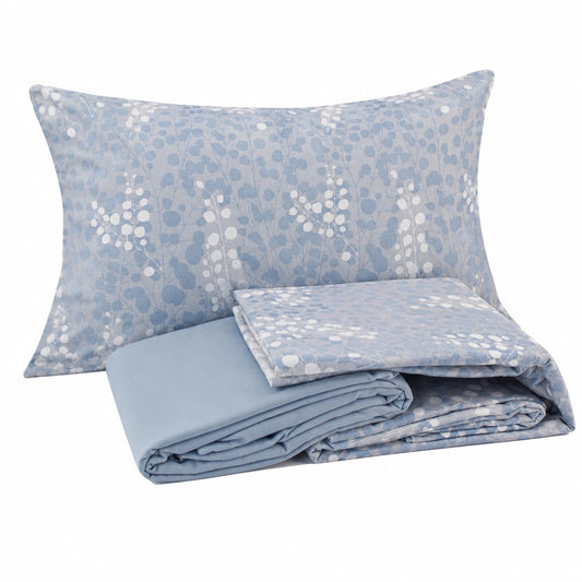 Bassetti Set Lenzuola Matrimoniale in Flanella di Cotone - Polka Azzurro