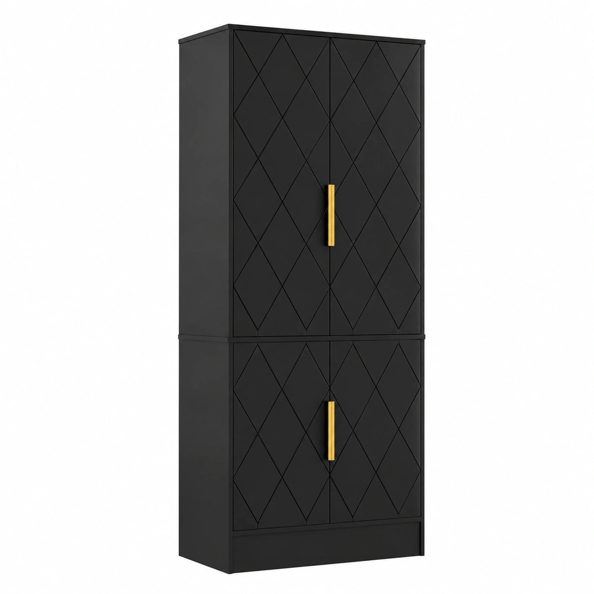 Credenza Cucina Alta in Nero con Ante e Spazio di Archiviazione, Design Sicuro Antiribaltamento