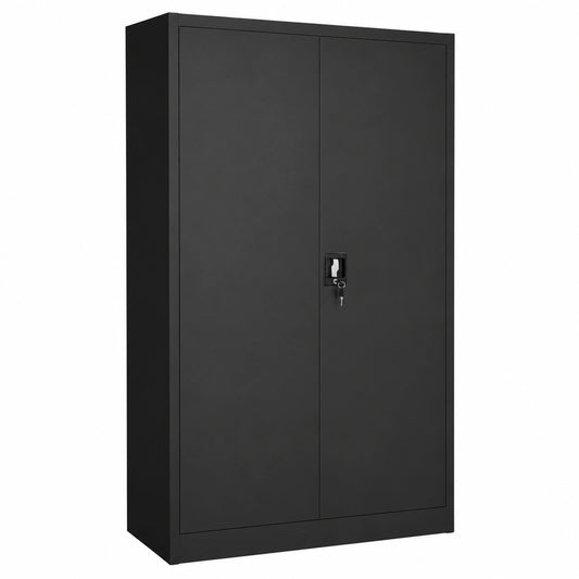 Armadio Multiuso in Acciaio con Serratura di Sicurezza e Asta Appendiabiti, 6 Ripiani - Nero, 90 cm