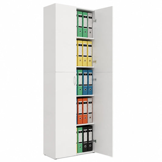 Armadio Ufficio Bianco in Legno Multistrato 60x32x190 cm per Archiviazione