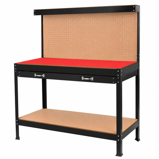 Banco da Lavoro 120x60 cm con Parete Forata, Ganci Universali e Cassetto Portautensili