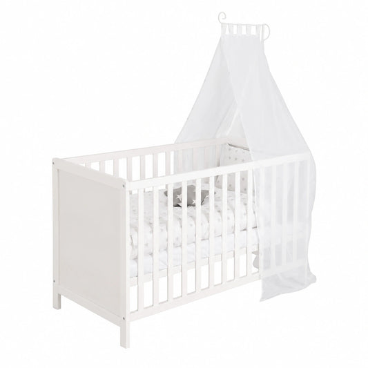 Lettino Multifunzionale Grigio con Stelle - 60x120 cm - Completo di Accessori - Bianco