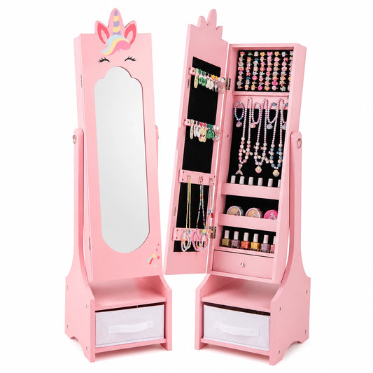 Armadio Gioielli Principessa Rosa con Specchio Regolabile e Cassetto